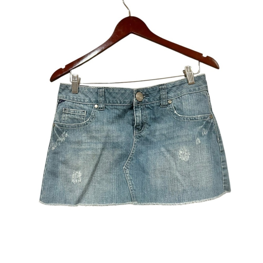 Vanity Size 7 Denim Mini Skirt Vintage 90s Y2K Rawhem Short Jean Millenium Blue